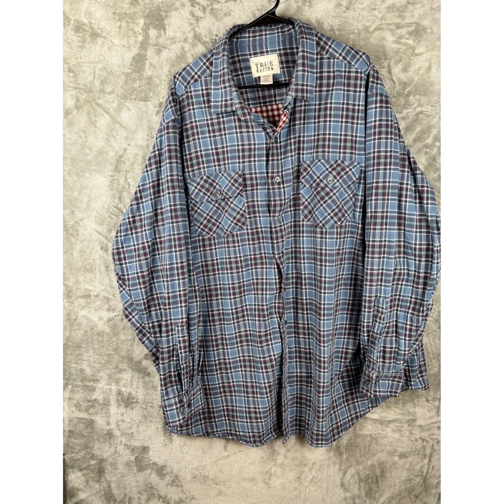 True Nation Plaid Button Up Shirt Mens 2XL Tall Blue Preppy‎ Dadcore Cotton